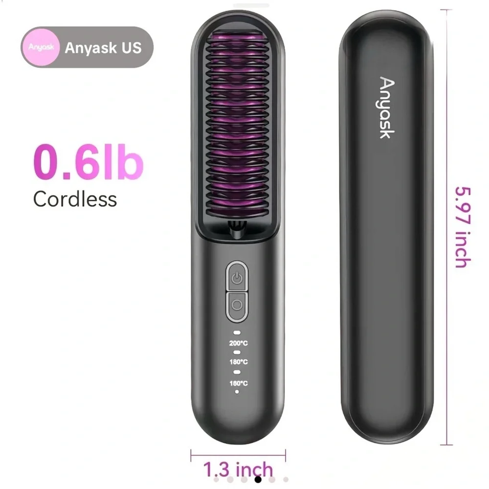 Anyask Cordless Portable Hair Straightener Black Travel Lightweight Chargeable